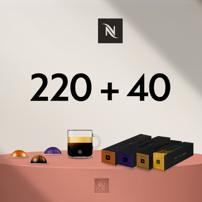 BUY 220 VERTUO CAPS - GET 4 SLEEVES ESPRESSO OR RISTRETTO FOR 0,04 EUR