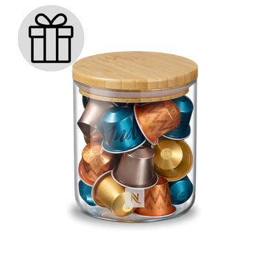 Iegādājieties 300 oriģinālo kafijas kapsulu komplektu un saņemiet dāvanā – stikla Nespresso trauku