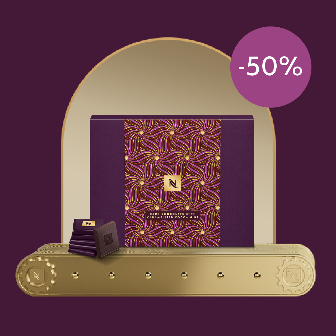 -50% MELNAI ŠOKOLĀDEI AR KAKAO GRAUDIŅIEM, PĒRKOT 80 ORIGINAL KAPSULAS!