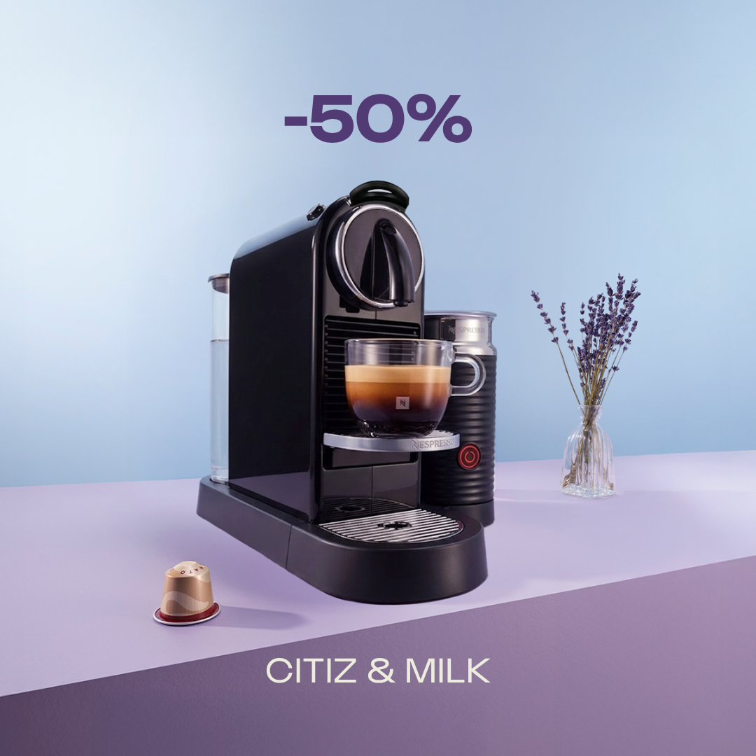 -50% KAFIJAS APARĀTAM CITIZ&MILK, PĒRKOT 160 ORIGINAL KAPSULAS