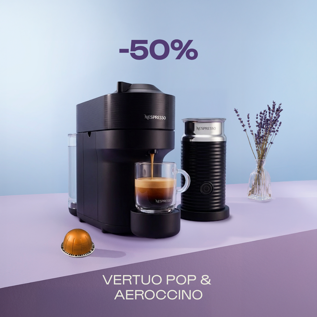 -50% KAFIJAS APARĀTAM VERTUO POP & AEROCCINO, PĒRKOT 80 VERTUO KAPSULAS