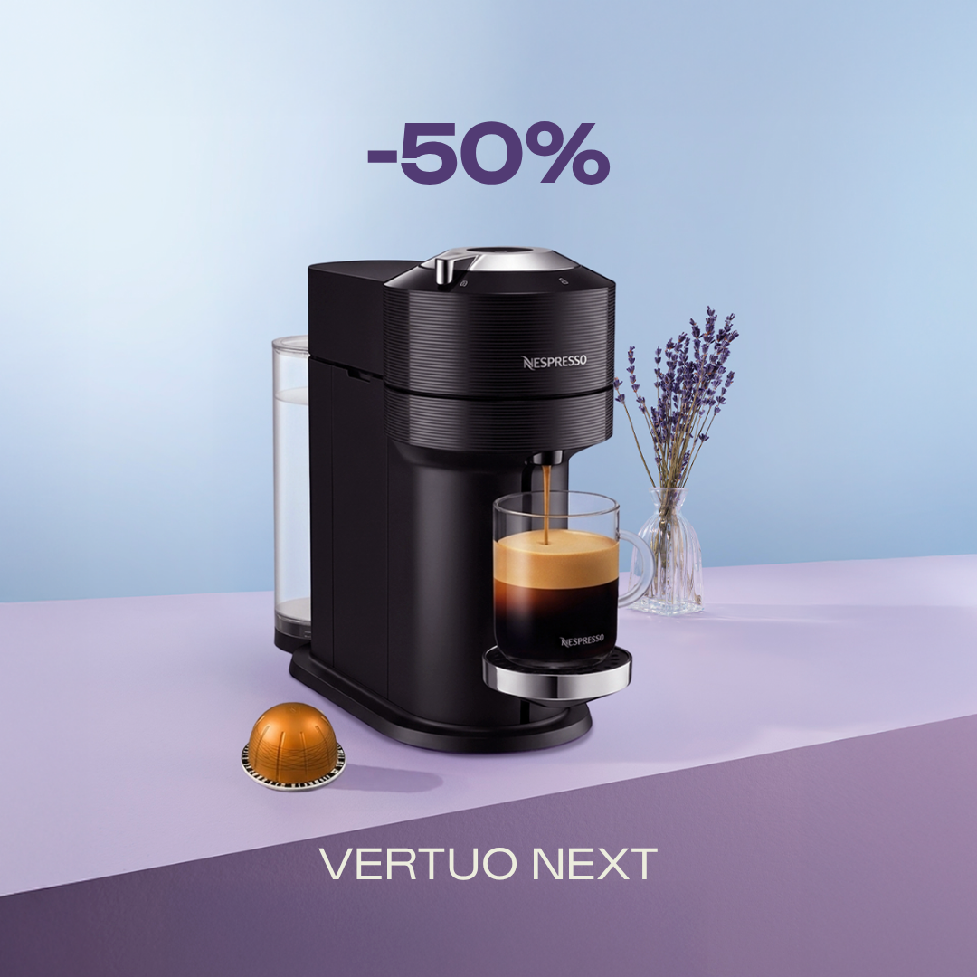 -50% KAFIJAS APARĀTAM VERTUO NEXT, PĒRKOT 80 VERTUO KAPSULAS