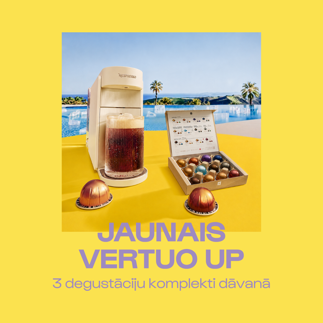 PĒRCIET JAUNO VERTUO UP KAFIJAS APARĀTU UN SAŅEMIET 3 KAFIJAS DEGUSTĀCIJAS KOMPLEKTUS (3X12) DĀVANĀ PĒRCIET JAUNO VERTUO UP KAFIJAS APARĀTU UN SAŅEMIET 3 KAFIJAS DEGUSTĀCIJAS KOMPLEKTUS (3X12) DĀVANĀ