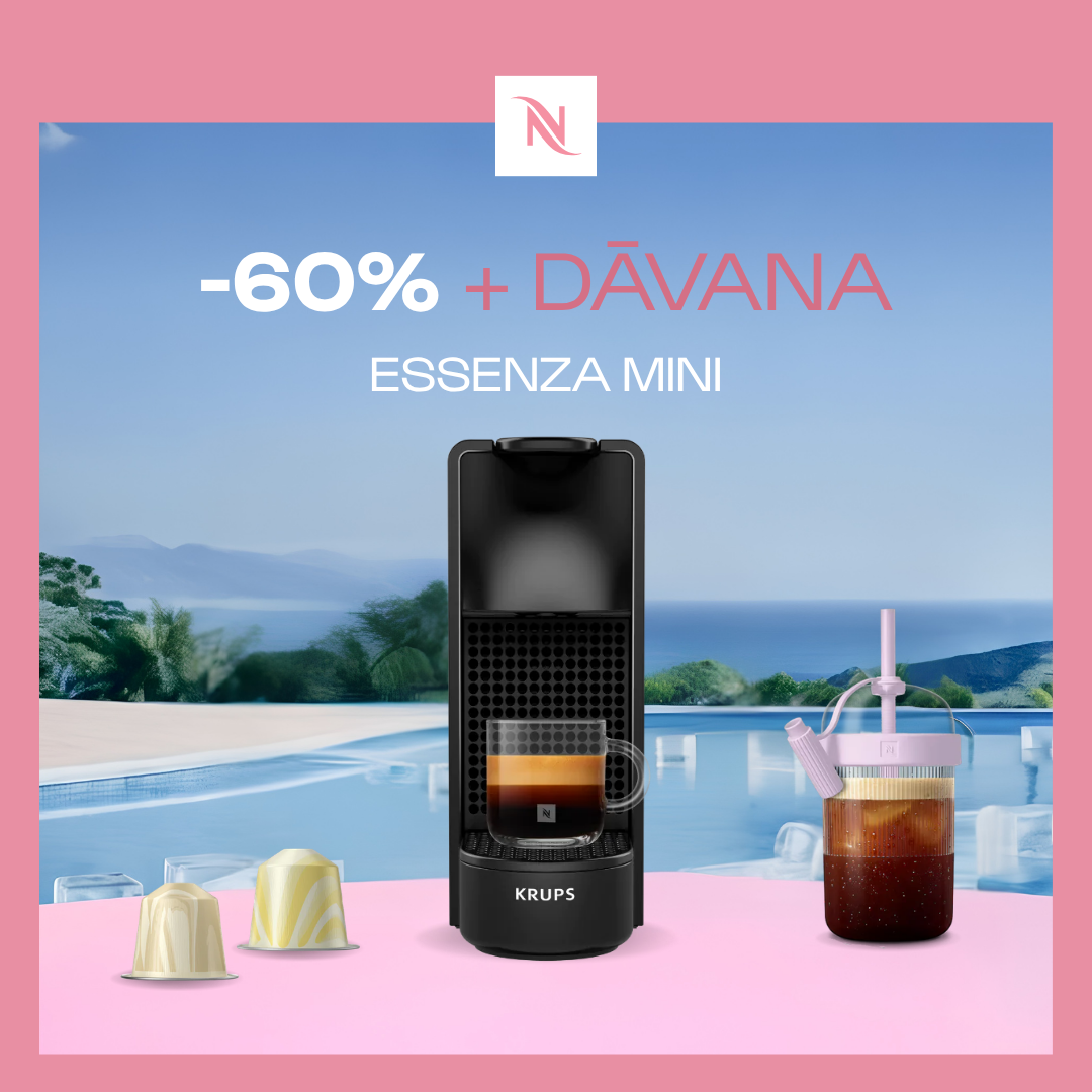 -60% KAFIJAS APARĀTAM ESSENZA MINI , PĒRKOT 150 ORIGINAL KAPSULAS + DEGUSTĀCIJAS KOMPLEKTS DĀVANAI