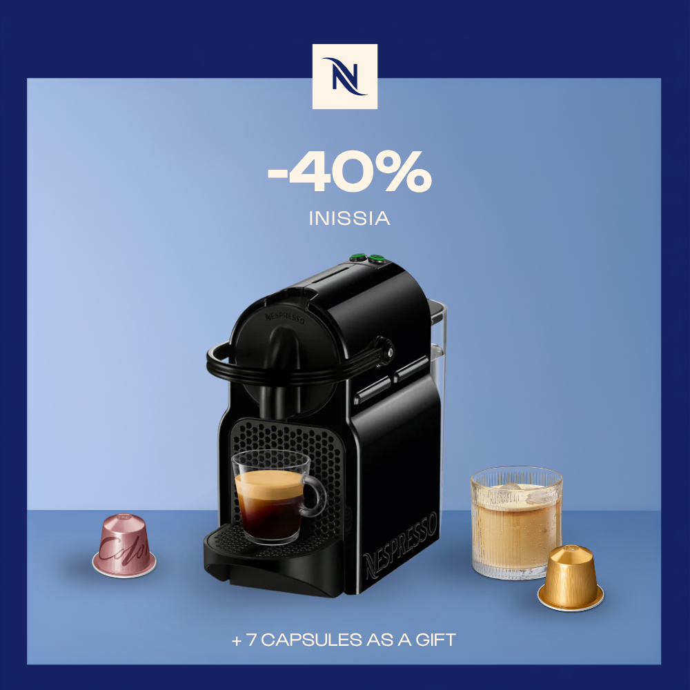 -40% OFF THE INISSIA COFFEE MACHINE WHEN YOU BUY 120 ORIGINAL CAPSULES + FREE TASTING KIT -40% OFF THE INISSIA COFFEE MACHINE WHEN YOU BUY 120 ORIGINAL CAPSULES + FREE TASTING KIT