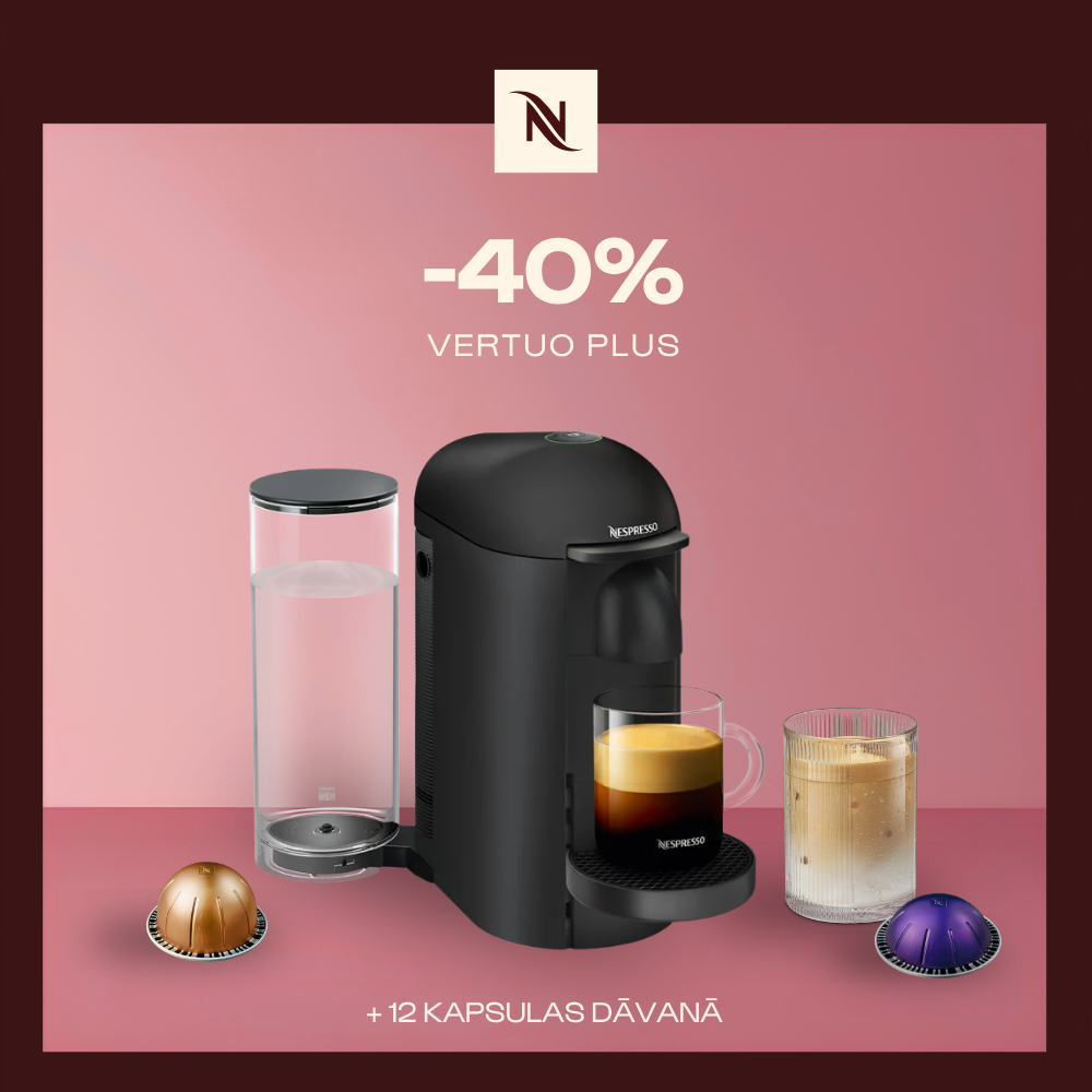 -40% KAFIJAS APARĀTAM VERTUO PLUS, PĒRKOT 80 VERTUO KAPSULAS + DEGUSTĀCIJAS KOMPLEKTS DĀVANAI -40% KAFIJAS APARĀTAM VERTUO PLUS, PĒRKOT 80 VERTUO KAPSULAS + DEGUSTĀCIJAS KOMPLEKTS DĀVANAI