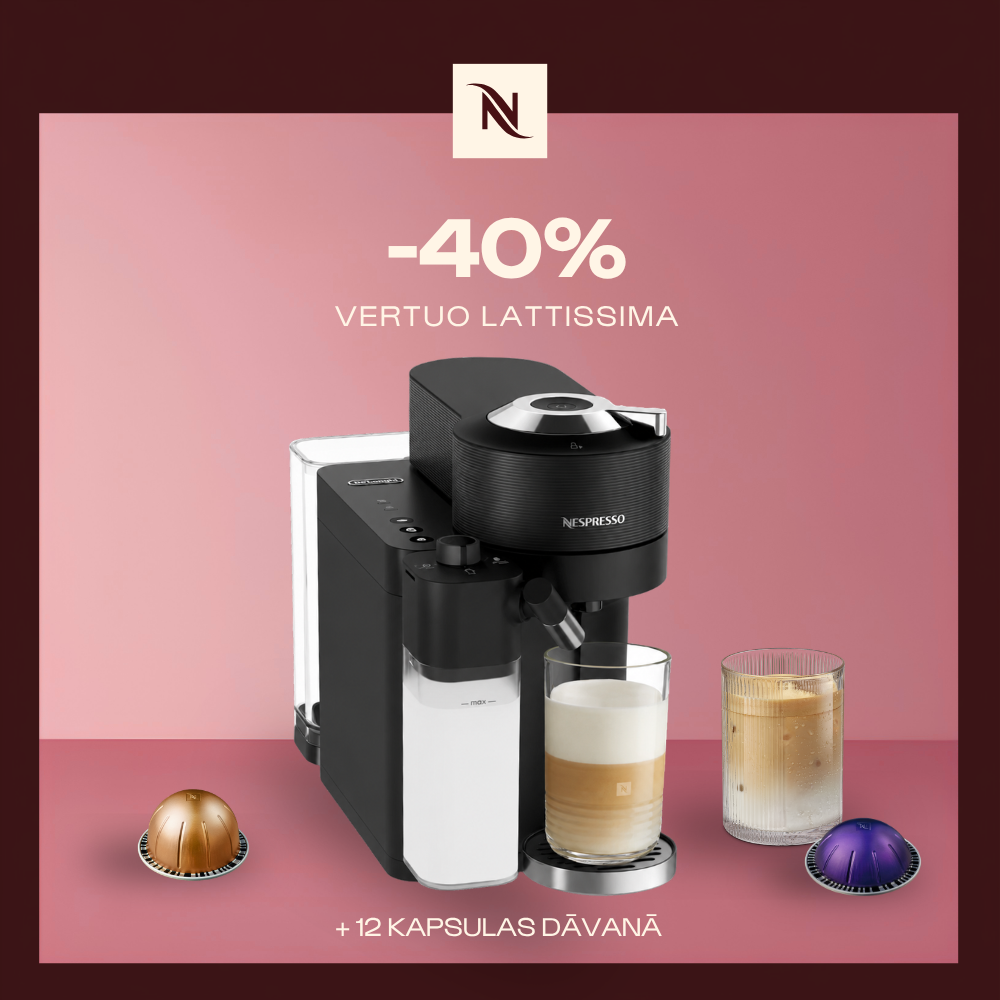 -40% KAFIJAS APARĀTAM VERTUO LATTISSIMA, PĒRKOT 80 VERTUO KAPSULAS + DEGUSTĀCIJAS KOMPLEKTS DĀVANAI -40% KAFIJAS APARĀTAM VERTUO LATTISSIMA, PĒRKOT 80 VERTUO KAPSULAS + DEGUSTĀCIJAS KOMPLEKTS DĀVANAI