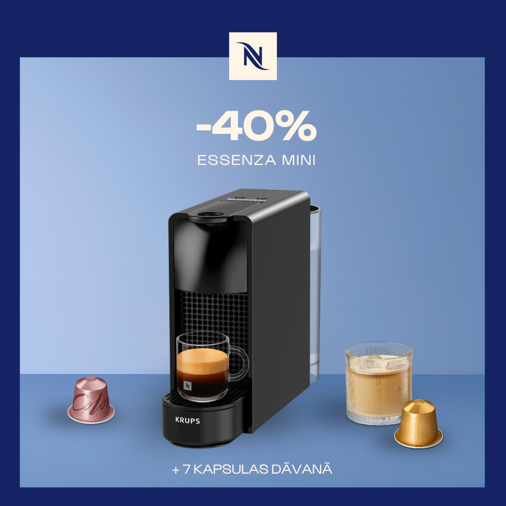 -40% KAFIJAS APARĀTAM ESSENZA MINI, PĒRKOT 120 ORIGINAL KAPSULAS + DEGUSTĀCIJAS KOMPLEKTS DĀVANAI -40% KAFIJAS APARĀTAM ESSENZA MINI, PĒRKOT 120 ORIGINAL KAPSULAS + DEGUSTĀCIJAS KOMPLEKTS DĀVANAI